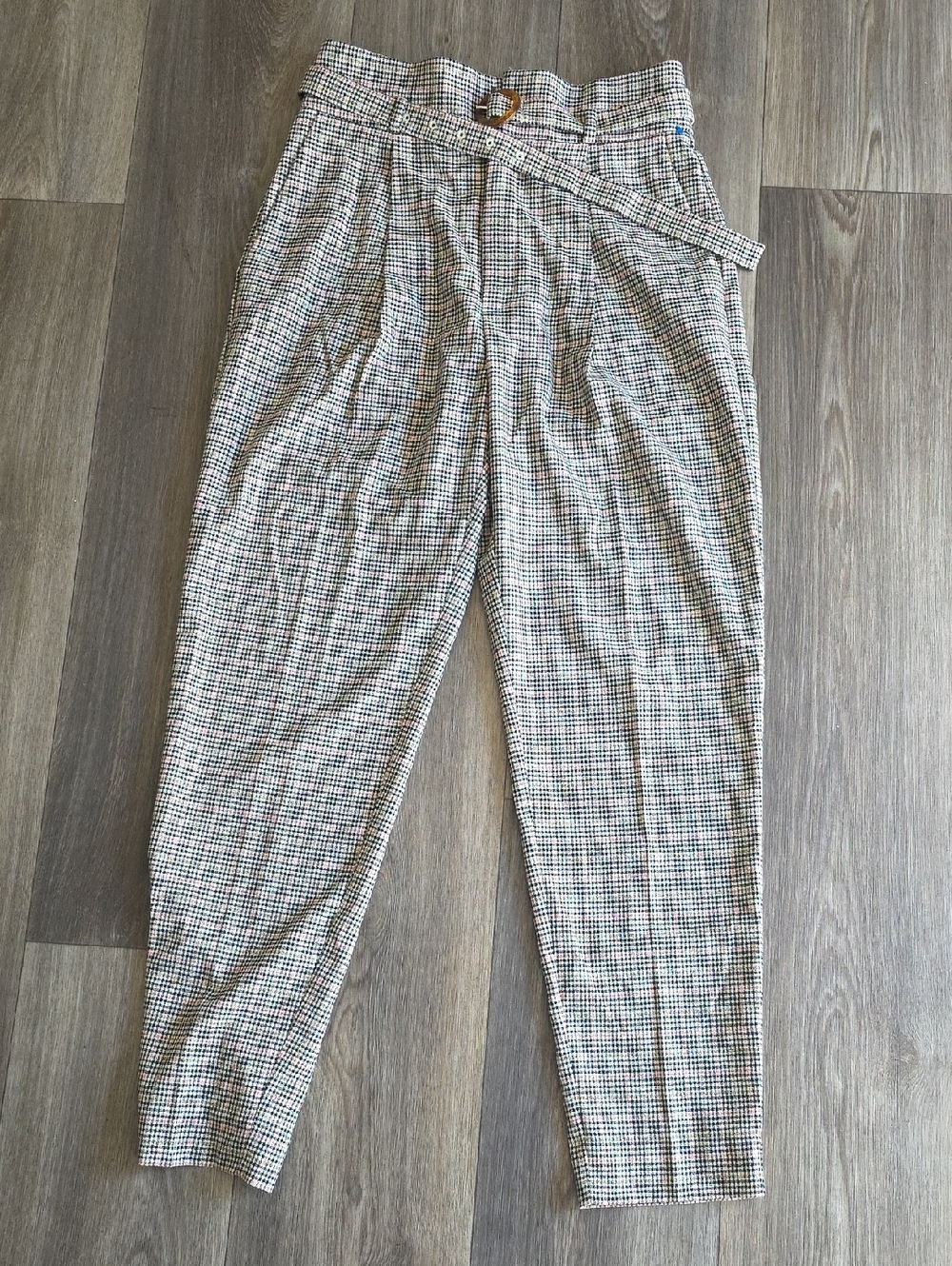 MNG Basics Tailored High-Waist Checked Paperbag Trousers in Black & White